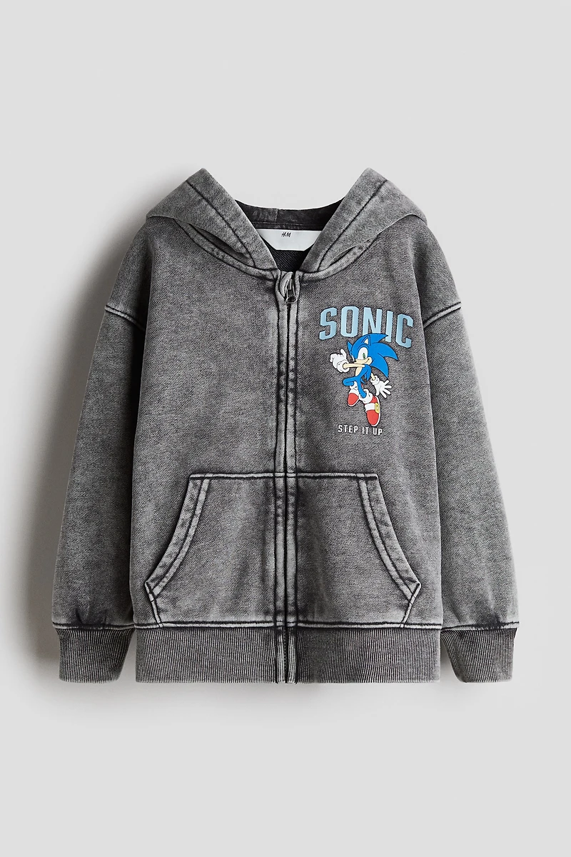 Print-Motif Hooded Jacket