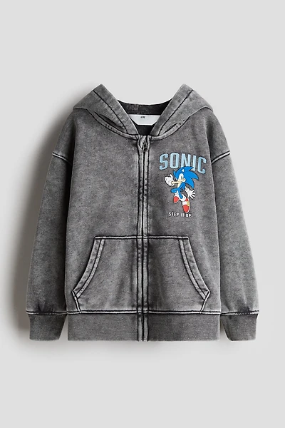 Print-Motif Hooded Jacket
