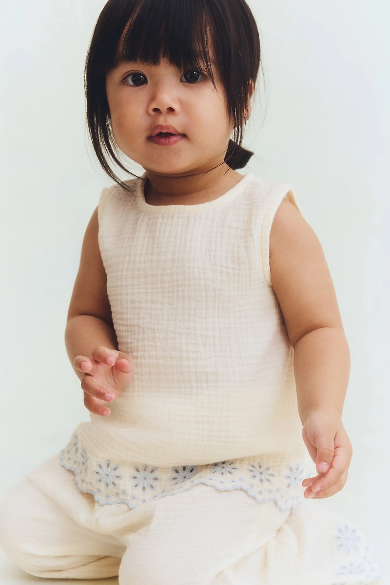 2-Piece Embroidered-Detail Cotton Set