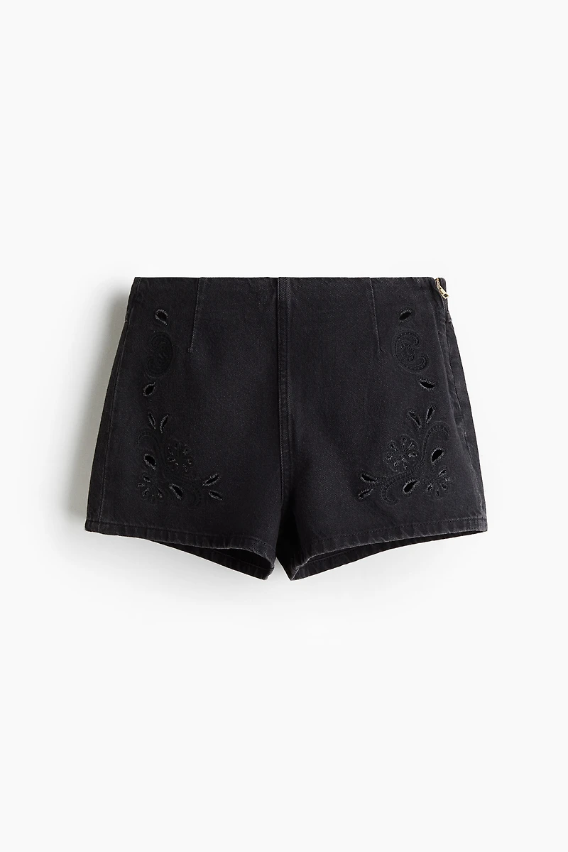 Eyelet-Embroidered Denim Shorts