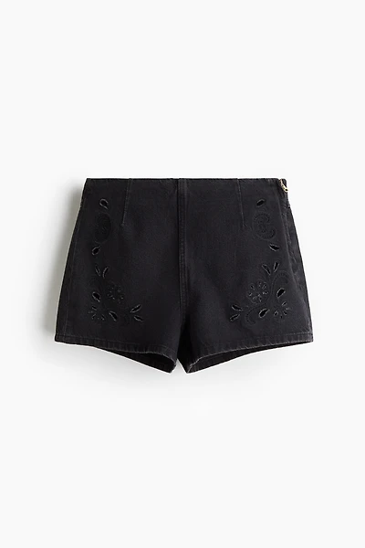 Eyelet-Embroidered Denim Shorts