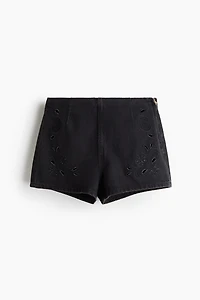 Eyelet-Embroidered Denim Shorts