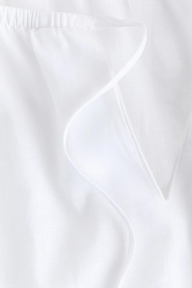Puff-Sleeved Linen-Blend Blouse