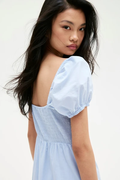 Puff-Sleeved Cotton Dress