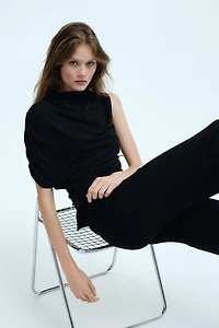 One-Sleeve Mock Turtleneck Top