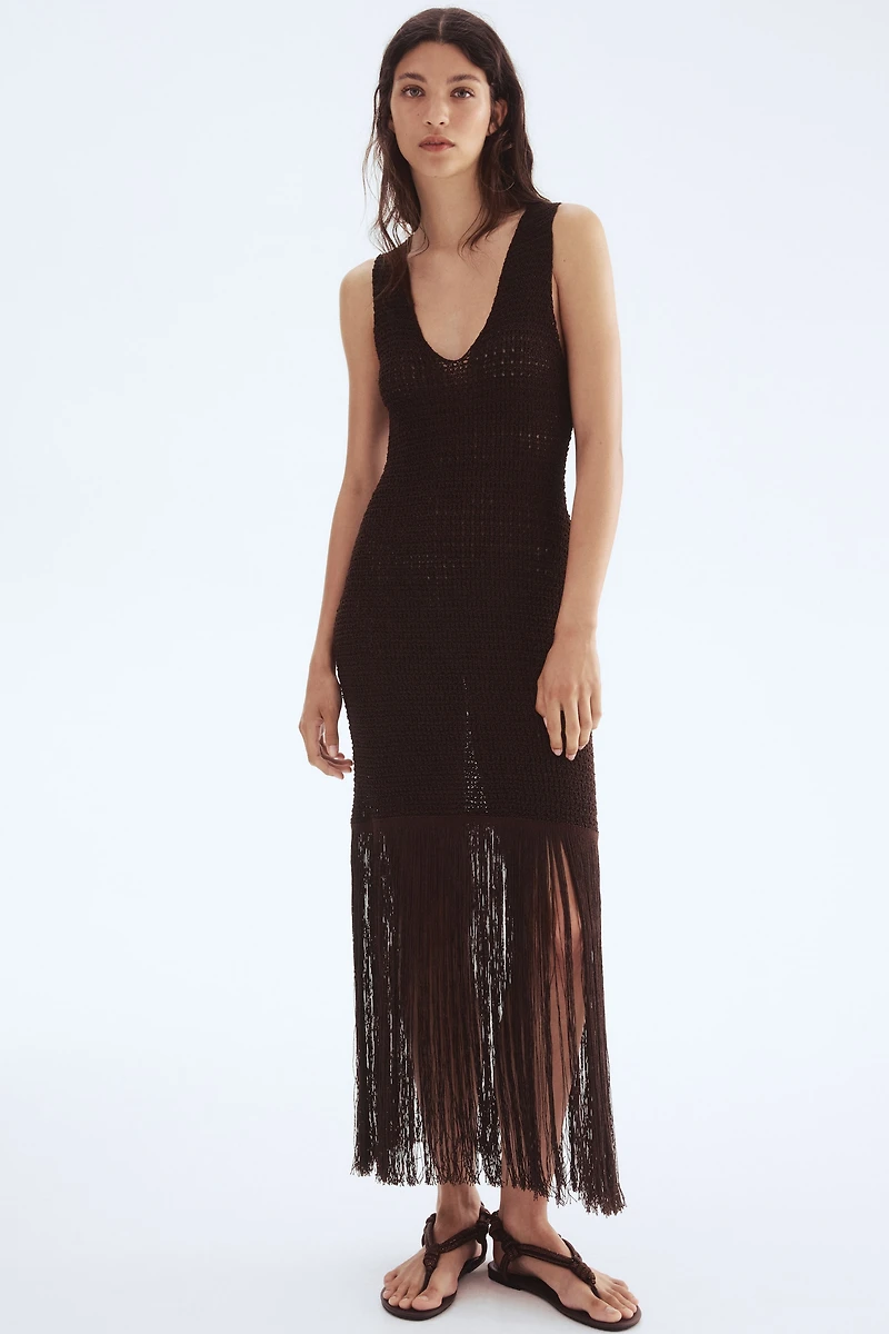 Fringe-Trimmed Knit Dress