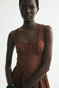 Ruched Linen-Blend Dress