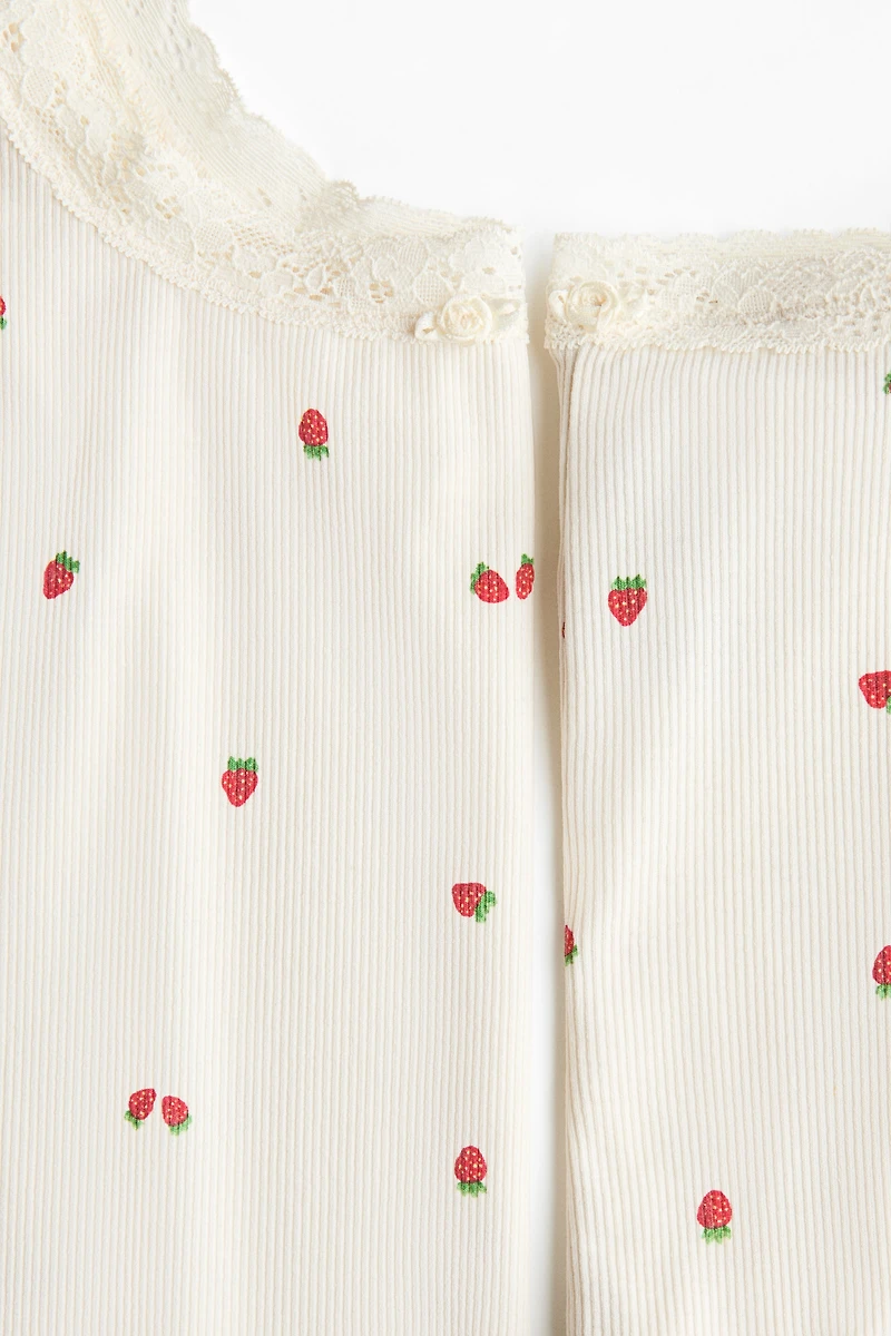 Lace-Trimmed Ribbed Pajamas