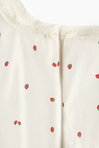 Lace-Trimmed Ribbed Pajamas