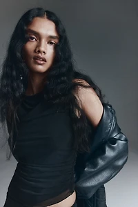 Draped Mesh Sleeveless Top