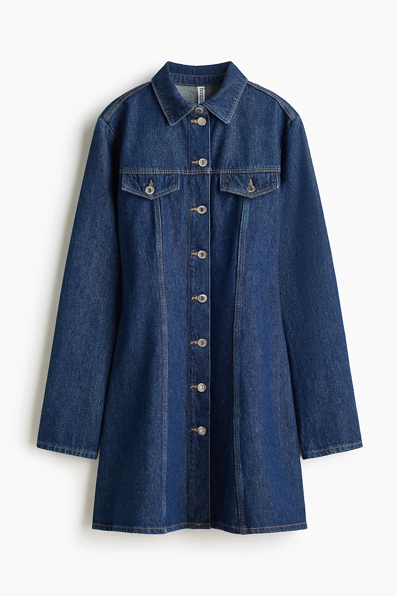 Flared-Skirt Denim Dress