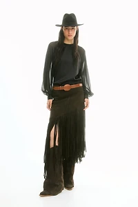 Fringed Suede Skirt