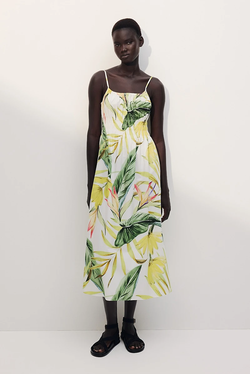 Smocked-Detail Poplin Dress