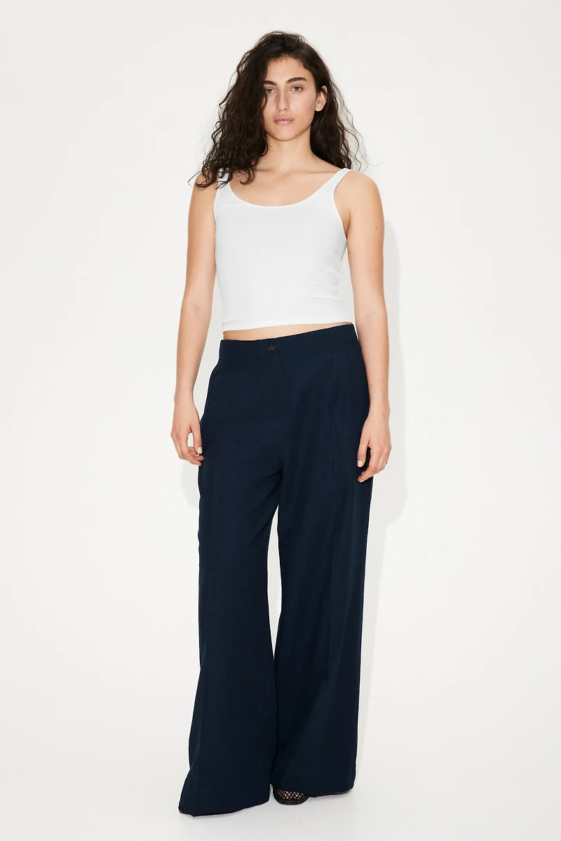 Wide-Leg Linen-Blend Pants