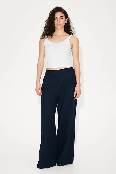 Wide-Leg Linen-Blend Pants