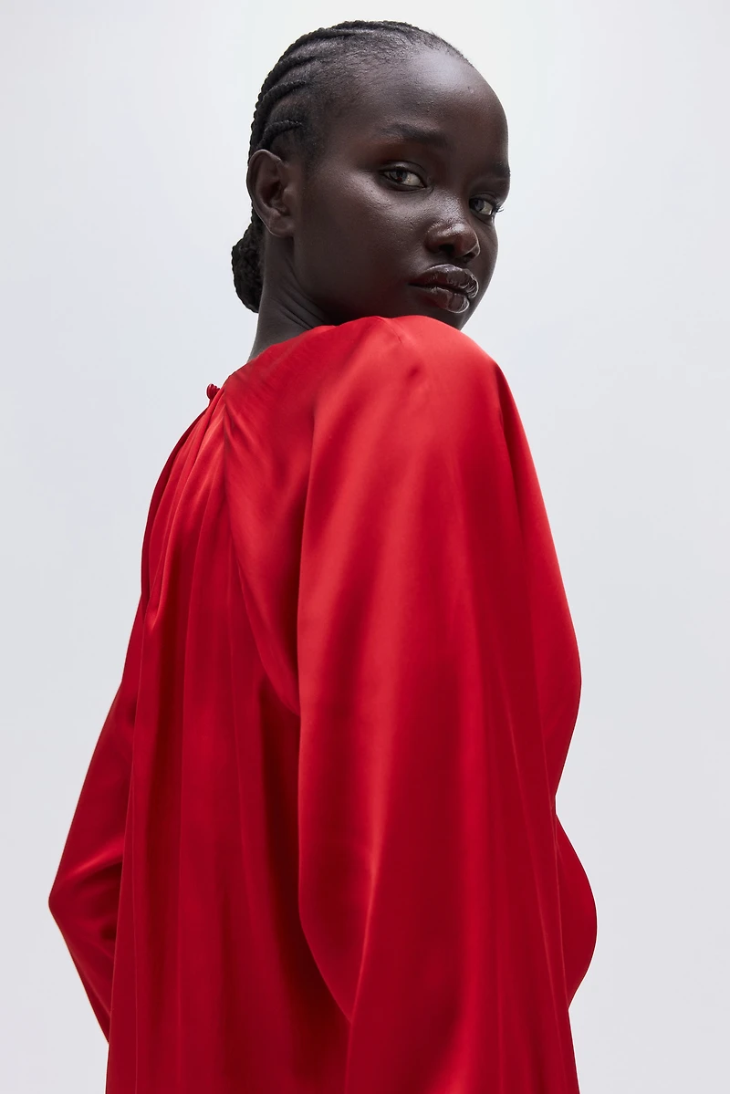 Balloon-Sleeved Satin Blouse