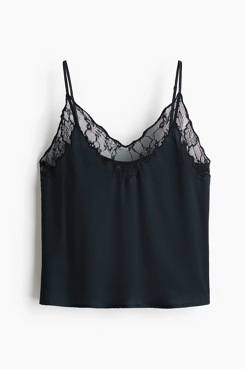 Lace-Trimmed Satin Pajama Top