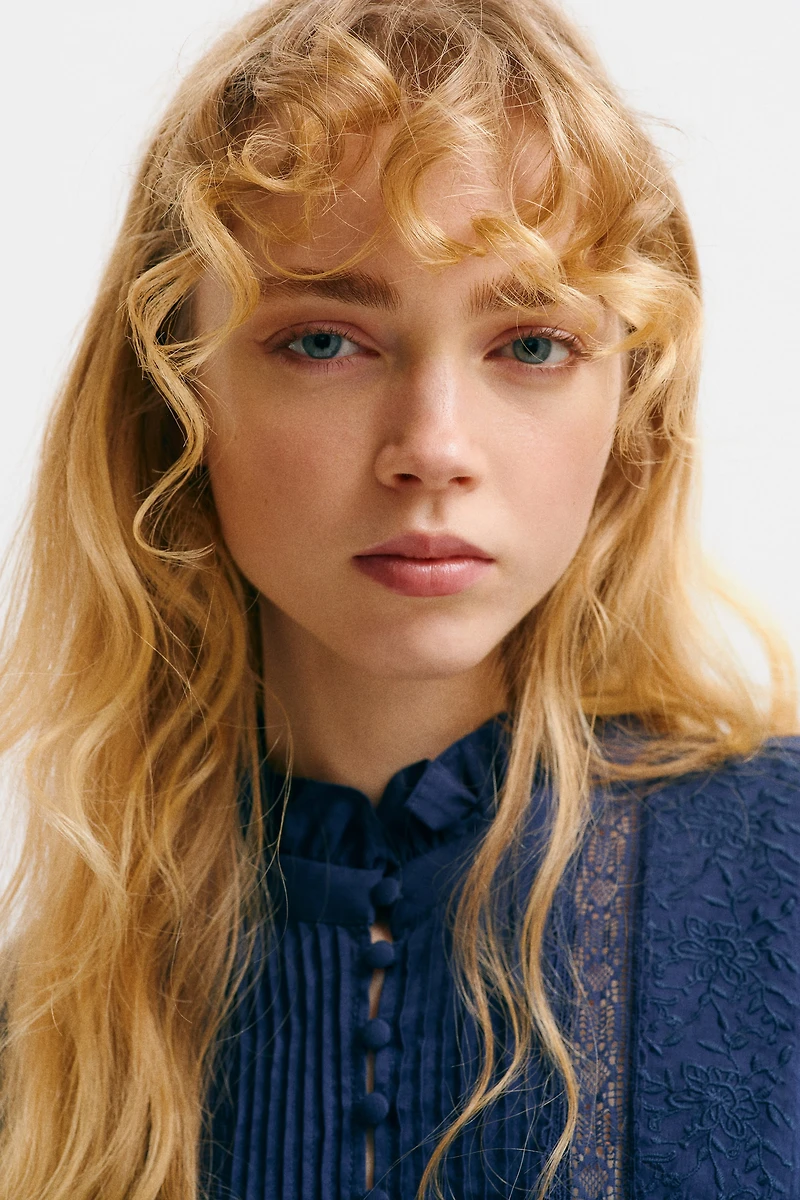 Blouse en coton mélangé avec plis nervure