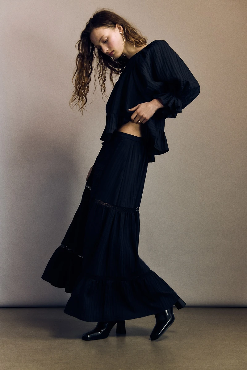 Lace-Inset Maxi Skirt