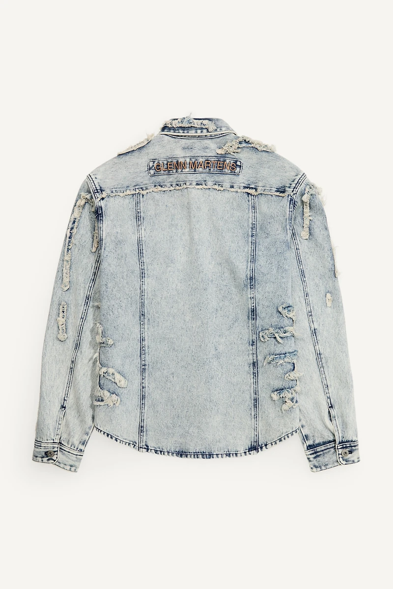 Distressed-Look Denim Shirt