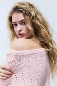 Pointelle-Knit Off-the-Shoulder Sweater