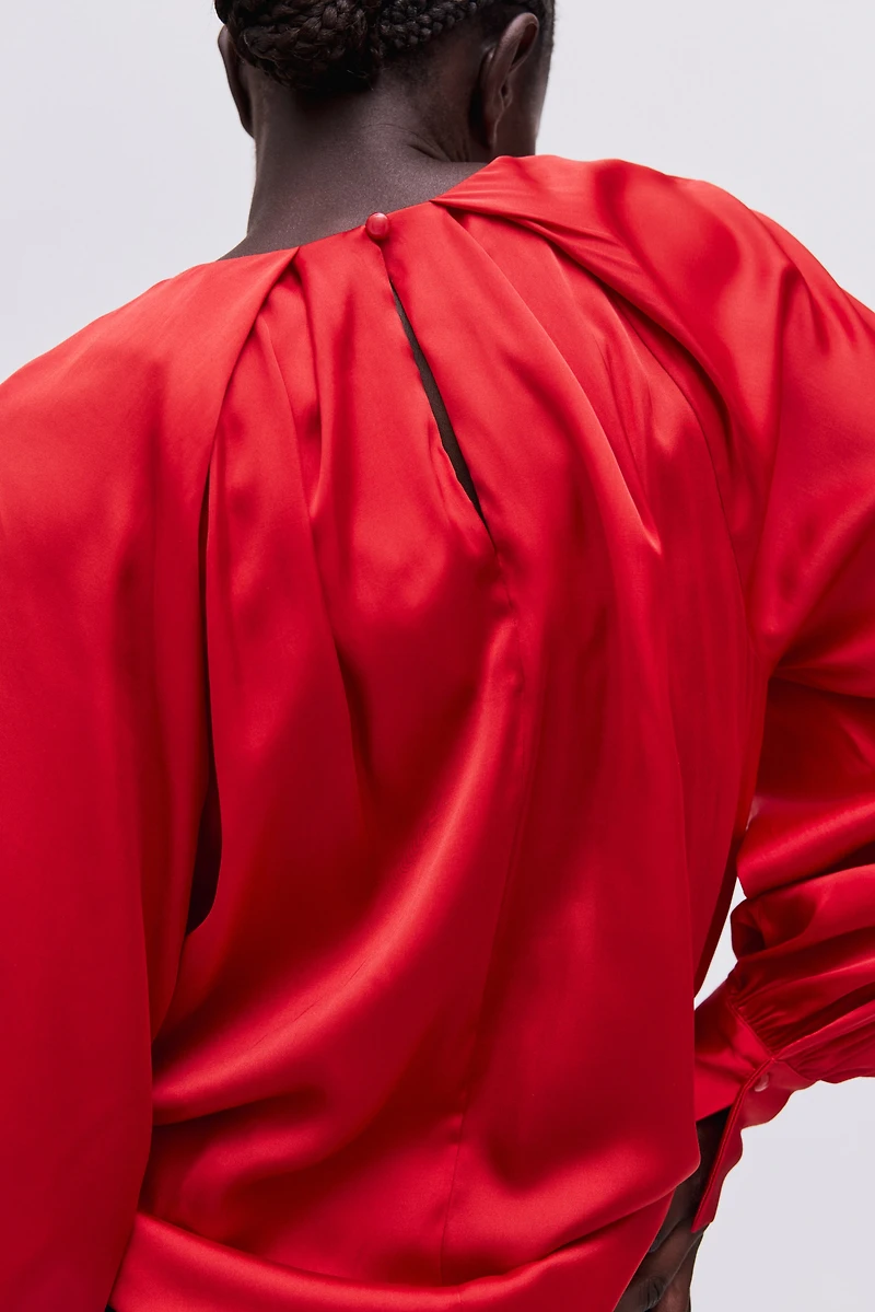 Balloon-Sleeved Satin Blouse