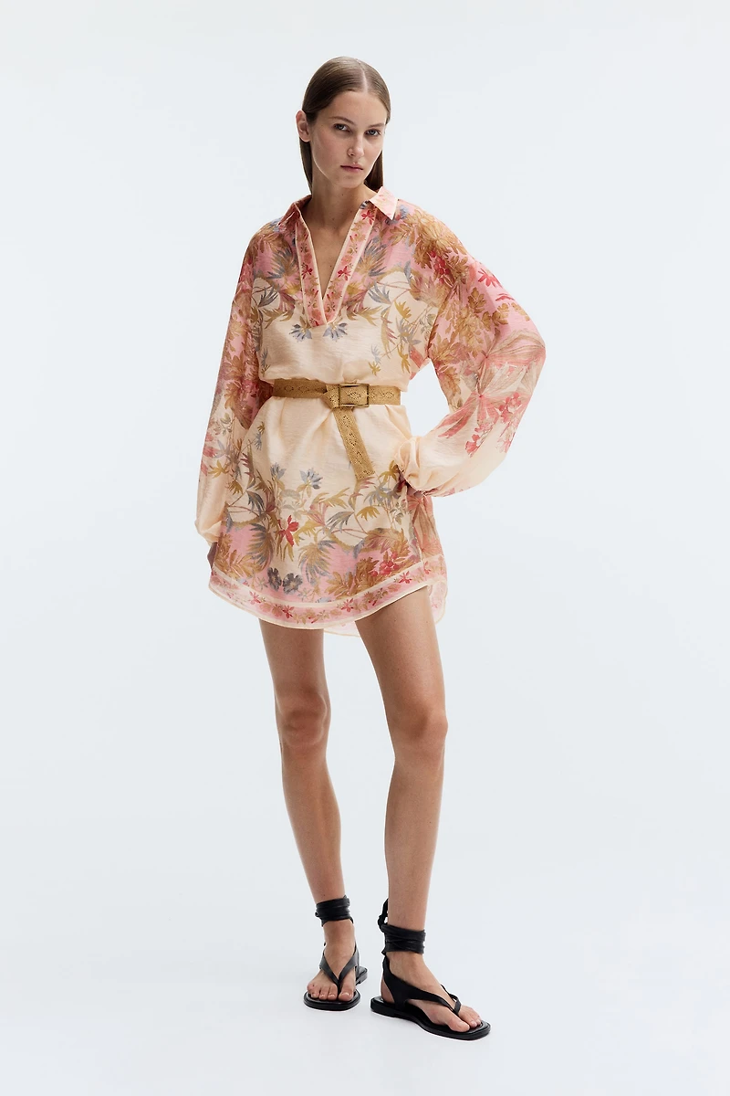 Linen-Blend Tunic Dress