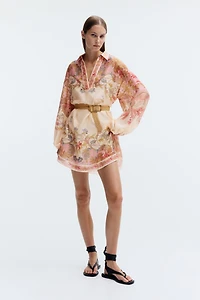 Linen-Blend Tunic Dress