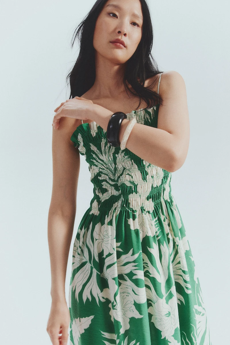 Smocked-Bodice Strappy Dress