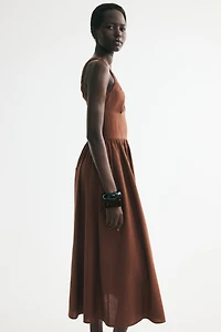 Ruched Linen-Blend Dress