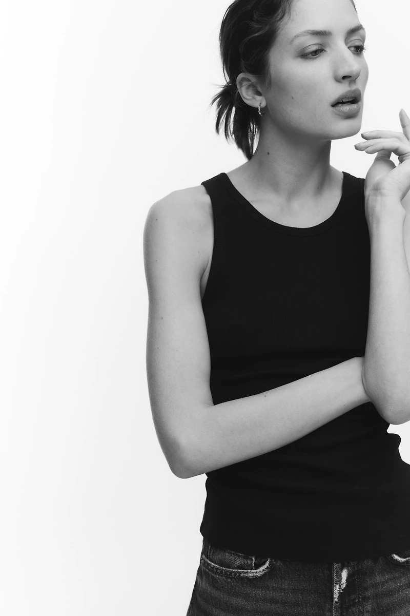 Ribbed Silk-Blend Tank Top