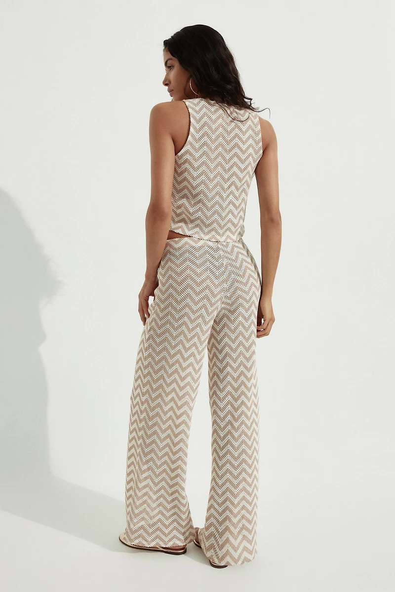 Wide-Leg Jacquard-Knit Pants