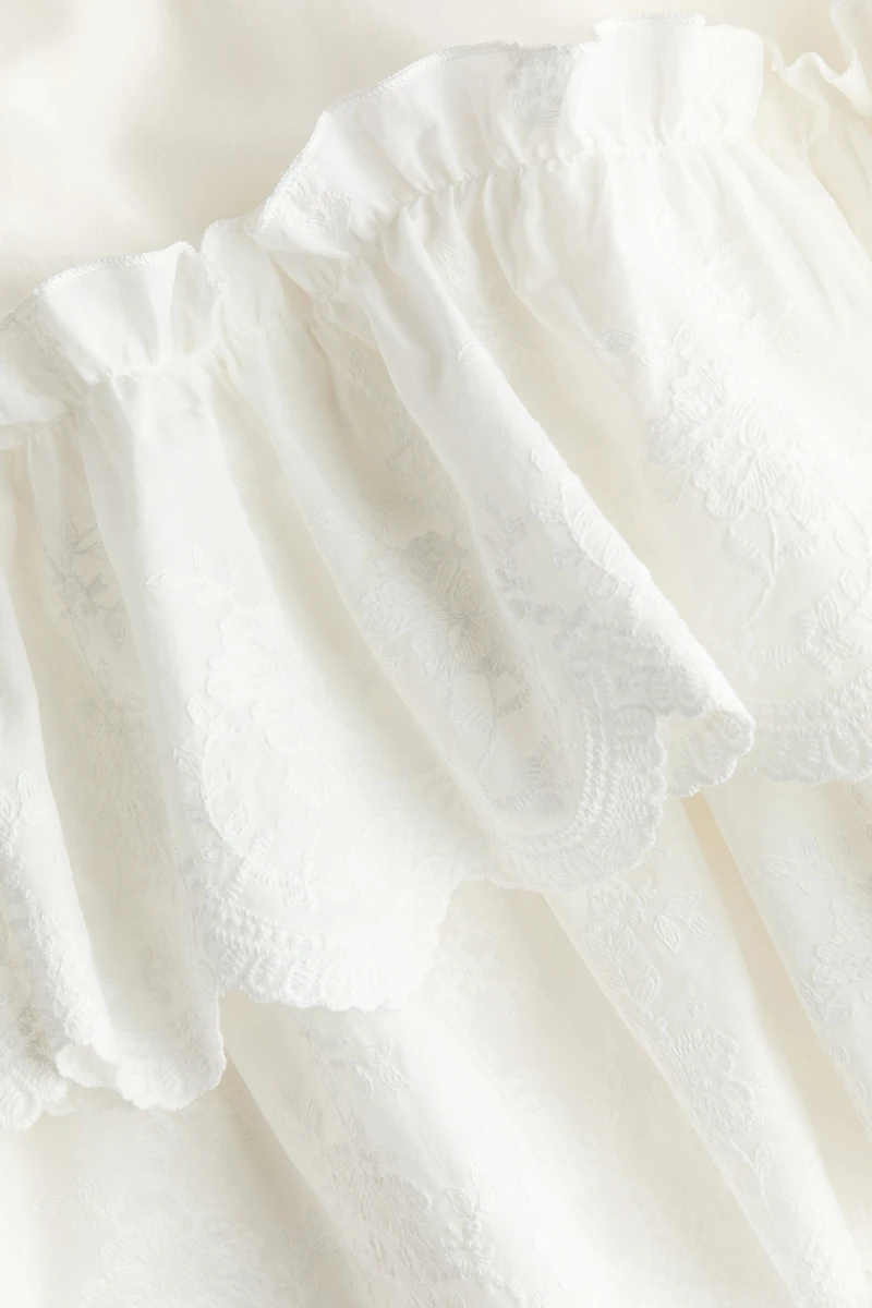 Embroidered Ruffle-Trimmed Skirt