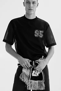 Loose-Fit Printed Mesh T-Shirt
