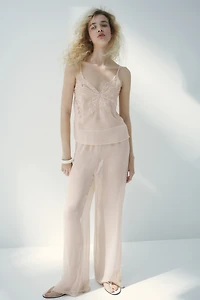 Pantalon droit avec perles fantaisie
