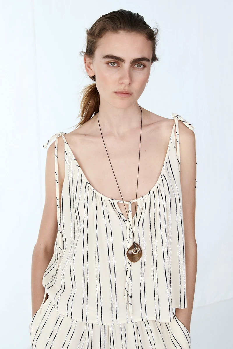 Oversized Top with Tie Shoulder Straps