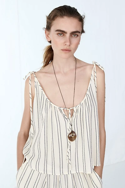 Oversized Top with Tie Shoulder Straps