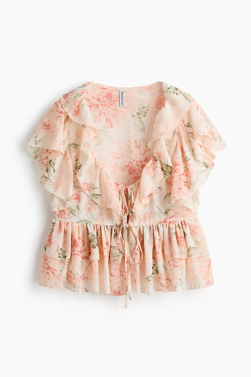 Flounced Tie-Front Blouse