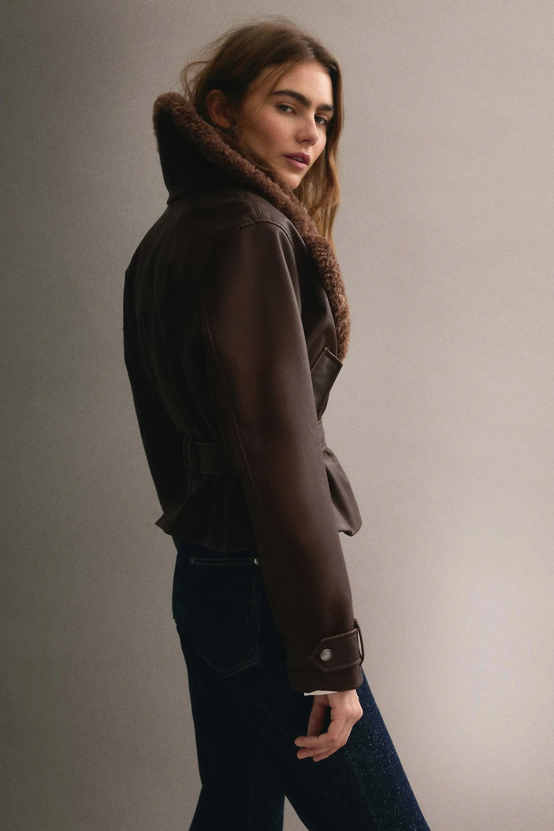 Veste de style motard avec col en polar