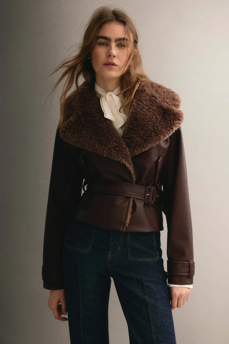 Biker Jacket with Teddy Fleece Collar