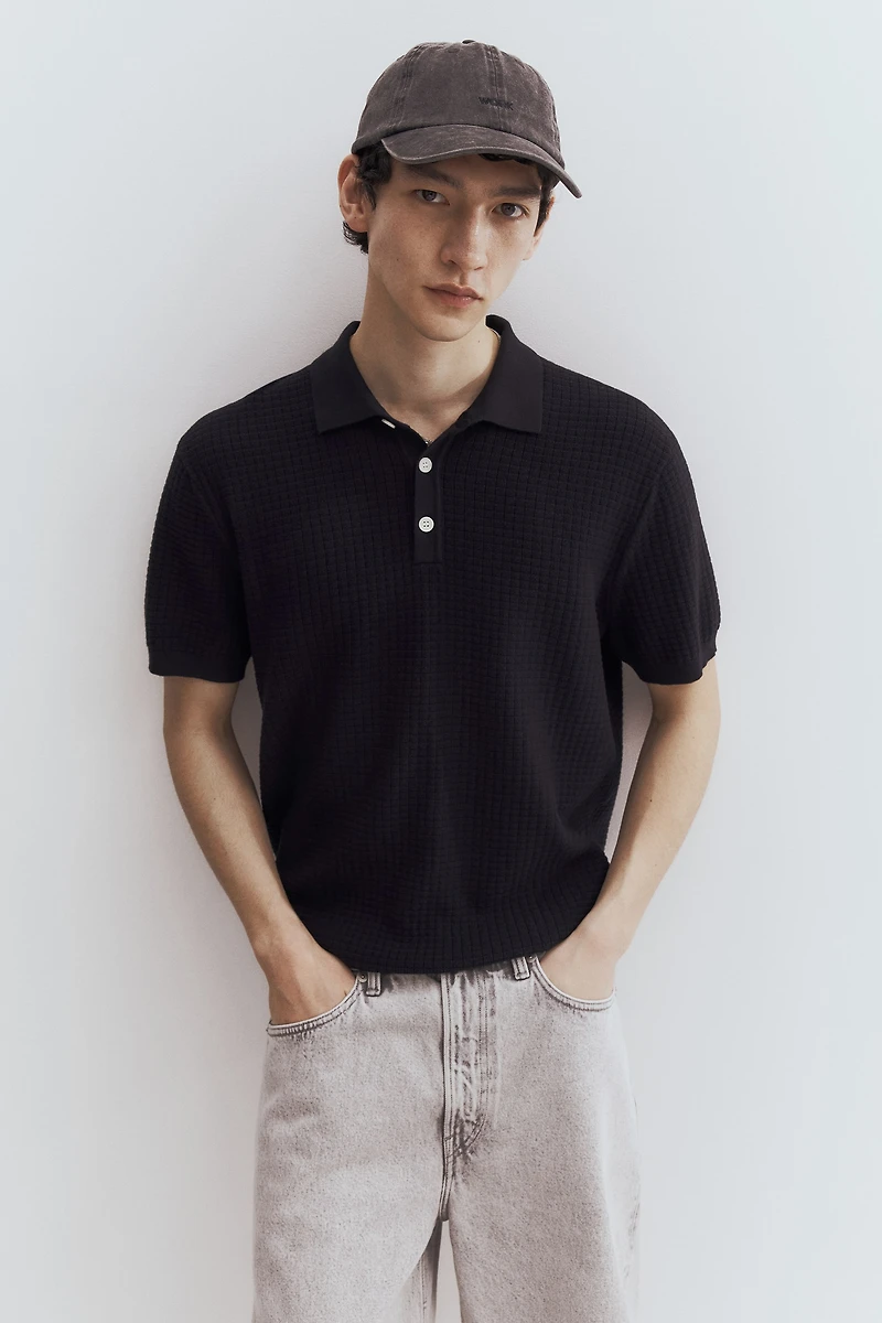 Regular Fit Textured-Knit Polo Shirt