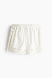 Lace-Trimmed Cotton Twill Shorts