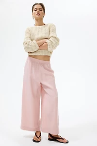 Linen-Blend Ankle-Length Pants