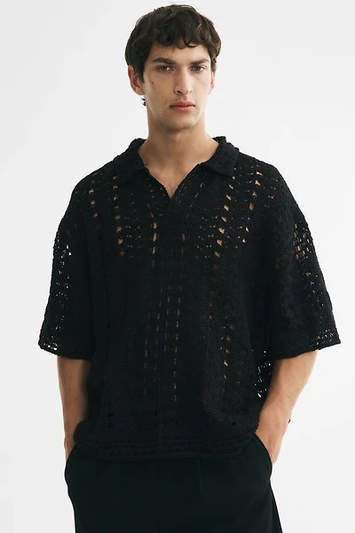 Relaxed-Fit Crochet-Look Polo Shirt