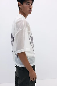 Oversized-Fit Printed Mesh T-Shirt