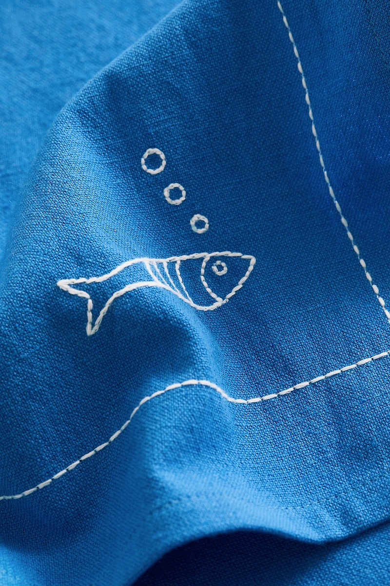Embroidered-Motif Tea Towel