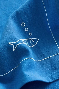 Embroidered-Motif Tea Towel