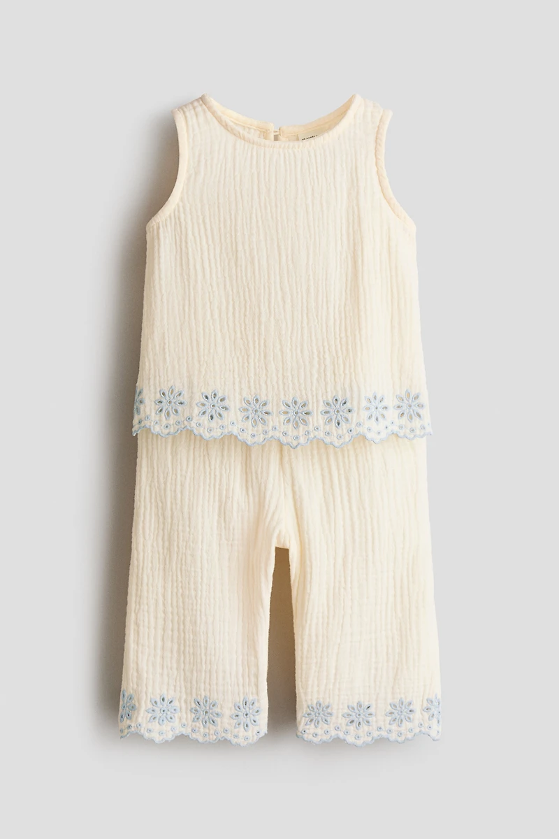 2-Piece Embroidered-Detail Cotton Set