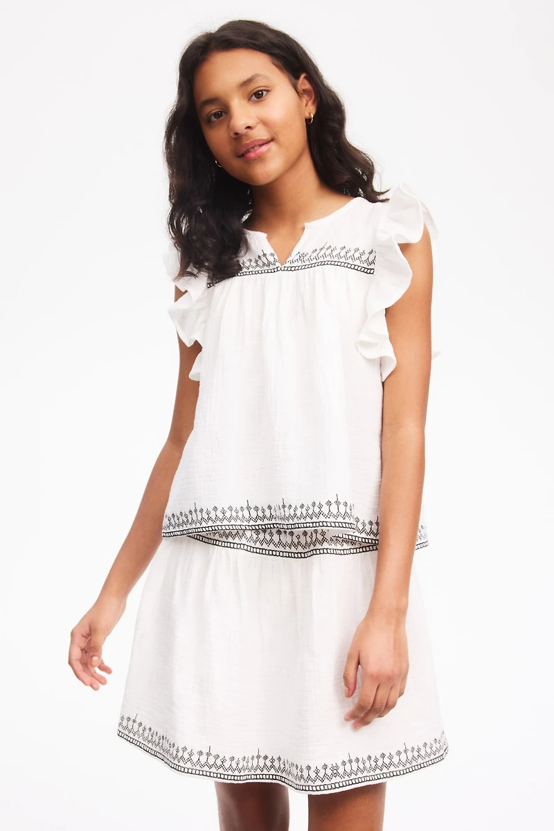 2-Piece Embroidered-Detail Muslin Set