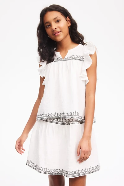 2-Piece Embroidered-Detail Muslin Set